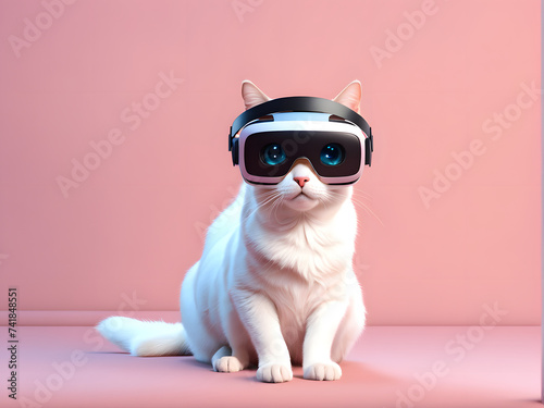 3D Cat Wearing VR Glasses. Futuristic Technology for Pets. Isolated on Clean Background, Perfect for Pet Day Banner, Online Game, E-commerce © Jati