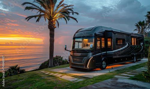 A parked motorhome on the b...