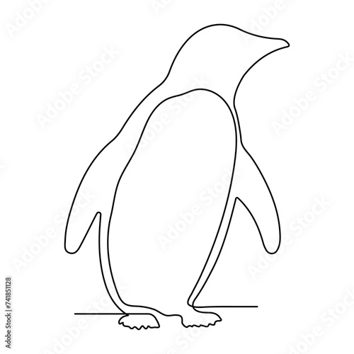 Penguin continuous line art. Cute penguin hand drawing single line art