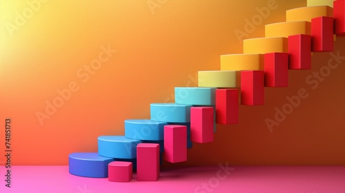Staircase with Growth Chart  A staircase with a growth chart along the side  depicting the incremental progress and development that leads to success in business 