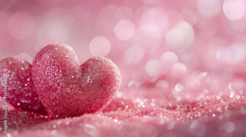 Dreamy Pink Valentine's Scene with Glittering Snow Effect
