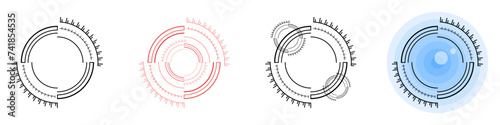 Logo vision vector. Cyber eye vector icon. The icon of the eye in modern technical circles. Look in the crosshairs vector. Technological circle dials with hour markers.