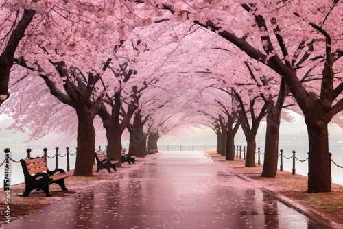 cherry blossom park during peak bloom.