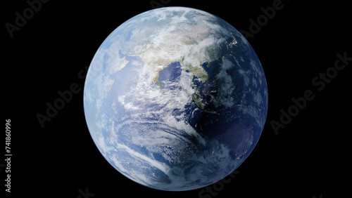 high quality and highly detailed 3d rendering of planet earth with clouds, atmosphere and city lights on the dark side