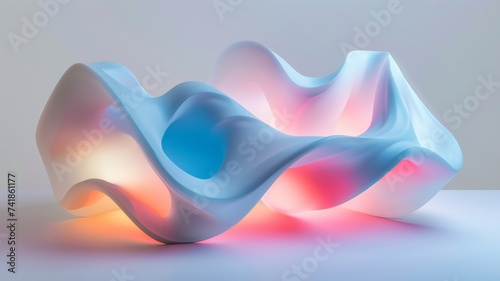 3d render of an abstract art object, wavy round organic smooth and soft lines, white ceramic material, twisted object