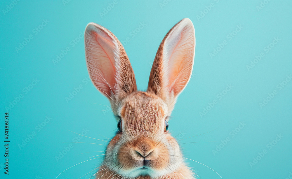 Obraz premium Close-Up of Bunny Ears Against a Clear Blue Sky Background 