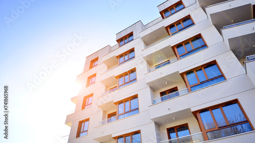 Modern architecture of urban residential apartment building. Apartment building exterior, residential house facade.