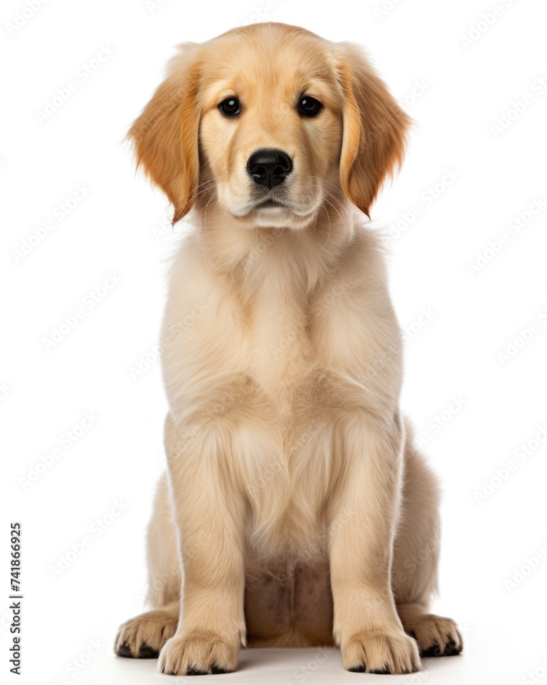 Golden Retriever Puppy Sitting on Beautiful Brown Background. Adorable and Calm Canine with a Gold