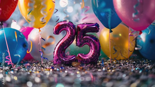 Balloons and decor. The birthday is 25 year old.