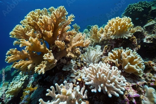 Coral bleaching linked to elevated sea temps: Loss of symbiotic zooxanthellae threatens Pacific reef. Loss of zooxanthellae jeopardizes Pacific reef © Younes