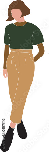 Young woman in modern fashionable clothes in trendy casual style. Stylish girl in a T-shirt with a sweater and cargo pants on top.Flat graphic vector illustration on a white background photo