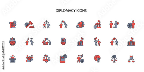 diplomacy icon set.vector.Editable stroke.linear style sign for use web design,logo.Symbol illustration.