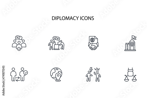 diplomacy icon set.vector.Editable stroke.linear style sign for use web design,logo.Symbol illustration.