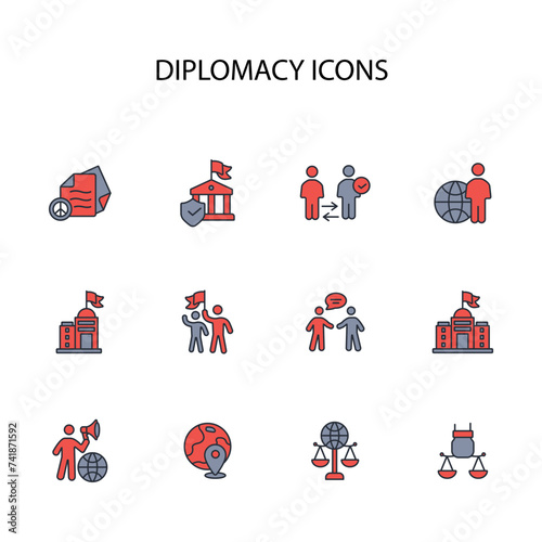 diplomacy icon set.vector.Editable stroke.linear style sign for use web design,logo.Symbol illustration.