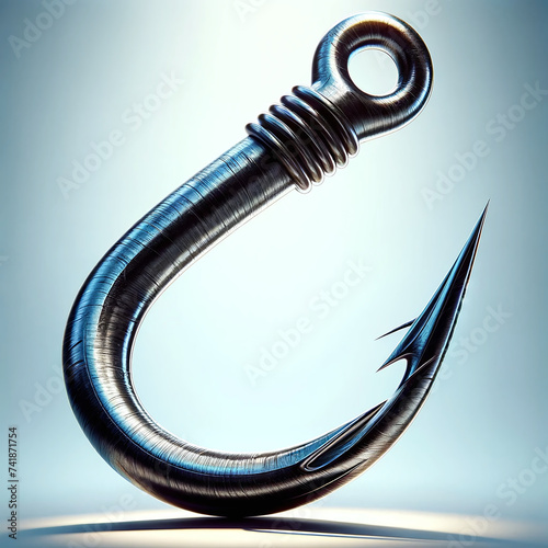 Detailed realistic illustration of a fish hook, emphasizing strength, durability, and utility for fishing applications.