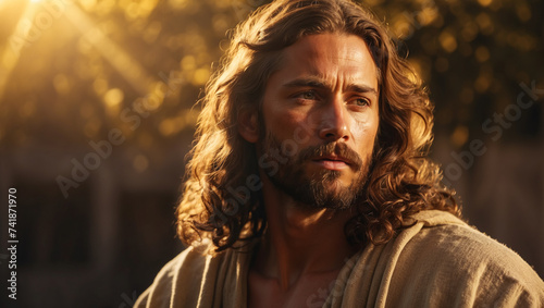 Portrait of Jesus. Golden hour light. The Symbol of Faith