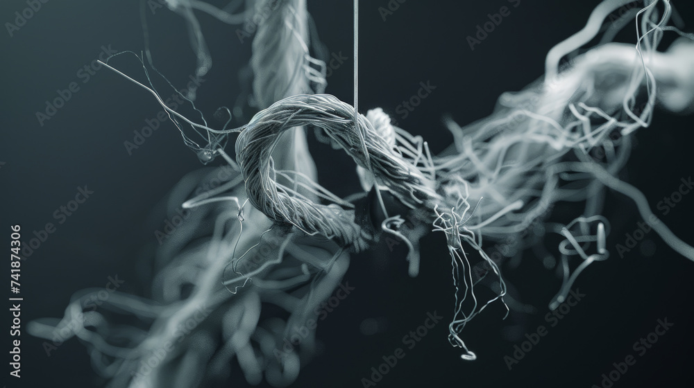 Tension Unraveled: 3D Render of Suspended Threads. Generative AI