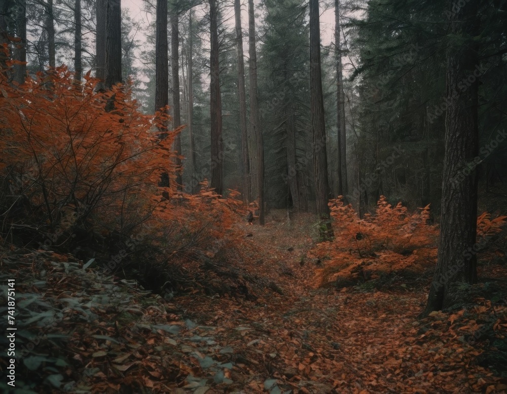leaves and bushes in a forest, in the style of lo-fi aesthetics