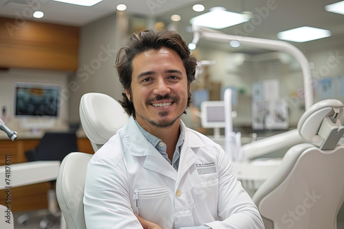 Retrato de dentista en su consulta odontológica photo