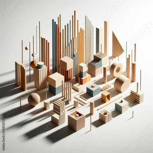 Objetos geométricos 3d feitos com palitos de bambu  photo