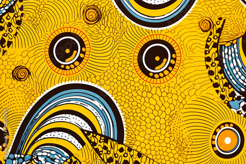 Seamless African motif ethnic traditional pattern in beautiful yellow and blue colors.