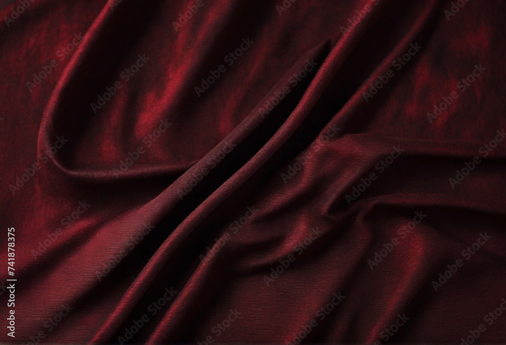 Fototapeta premium dark red fabric texture background top view banner. red, abstract background luxury cloth or liquid wave or wavy folds of grunge silk texture satin velvet material or luxurious Christmas background