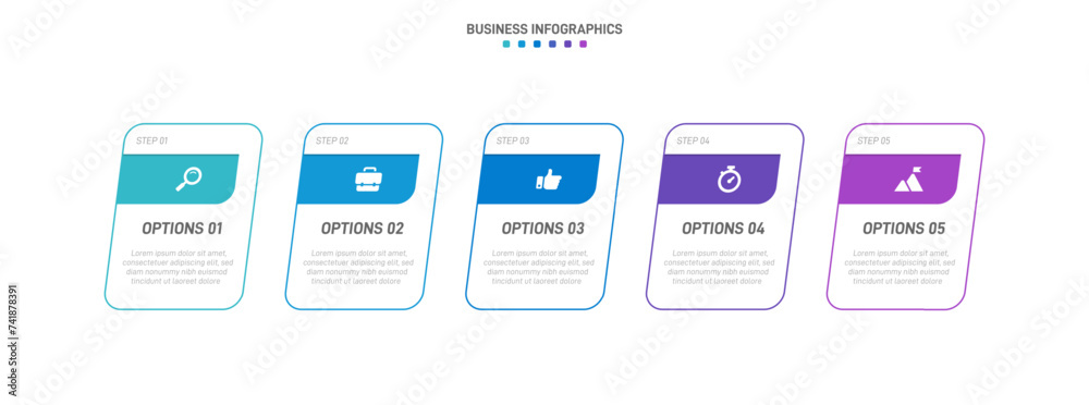 Timeline infographic with infochart. Modern presentation template with 5 spets for business process. Website template on white background for concept modern design. Horizontal layout. Timeline infographic with infochart. Modern presentation template with 5 spets for business process. Website template on white background for concept modern design. Horizontal layout.