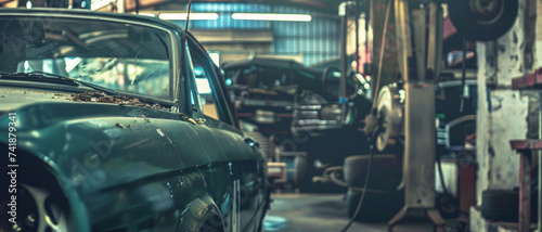 Vintage stories: An old car awaits restoration in a nostalgic garage setting © Ai Studio