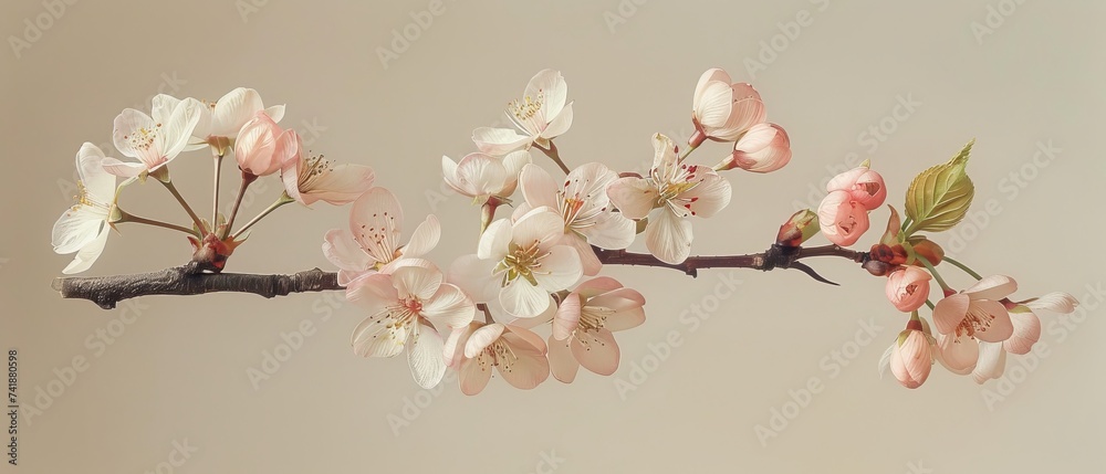 Fototapeta premium Cherry blossom branch, its pale pink blooms evoking the ephemeral beauty of springtime