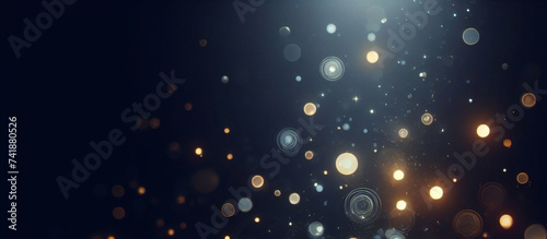 Partículas de brillo dorado fondo abstracto.Bokeh de partículas de brillo de luz dorada de Navidad sobre fondo negro marino. Concepto de vacaciones. Fondo abstracto con partículas de oro.