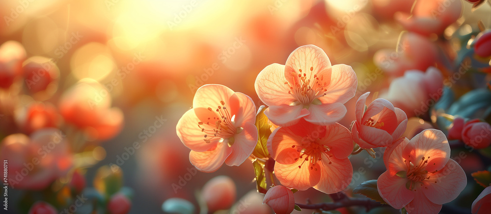 Cherry blossom tree flowers close up. Spring floral banner. Springtime easter theme. - obrazy, fototapety, plakaty 