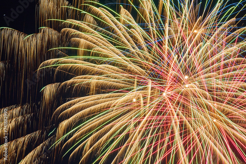 Vibrant Fireworks Display at Night, Carnival Atmosphere photo