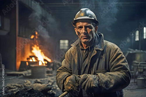 Kohlearbeiter in einer alten Fabrikhalle