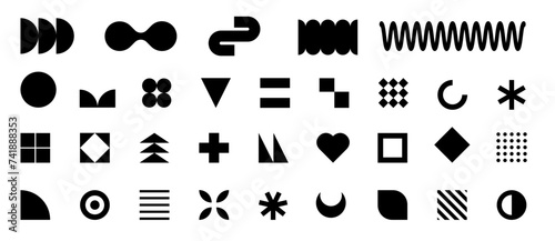 Simple primitive elements and forms PNG. Brutalist geometric shapes, symbols. Retro design element collection. Trendy contemporary minimalist style shapes.