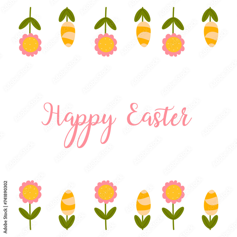 Easter card with illustration of spring flowers. Illustration icon.