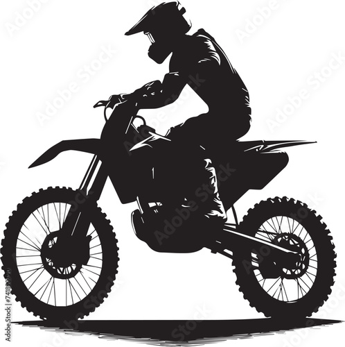 Realistic silhouette of a motocross rider, man is doing a trick, isolated on white background. Enduro motorbike sport transport. Vector illustration