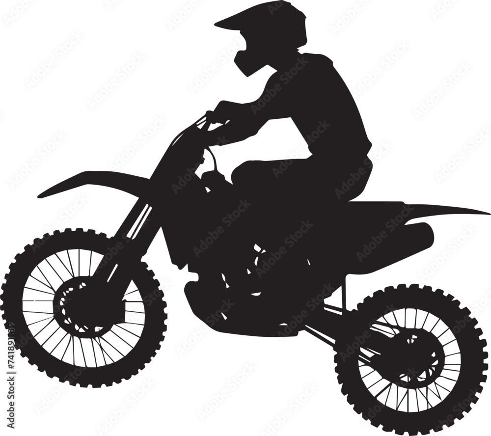 Fototapeta premium Realistic silhouette of a motocross rider, man is doing a trick, isolated on white background. Enduro motorbike sport transport. Vector illustration
