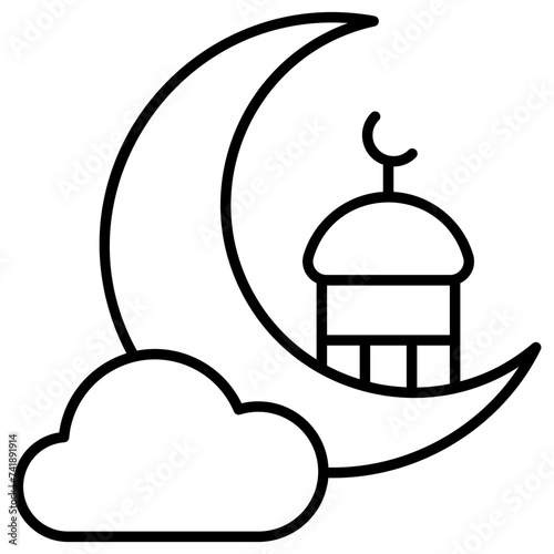 ramadan icon line color glyph gradient background Crescent Moon