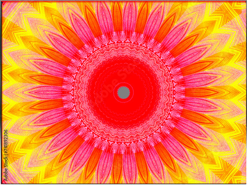 Abstract  Multiple Circular Patterns  and Shapes  3d  with Red and Gold  within a Border