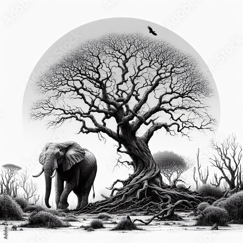 silhouette of tree with some elephants