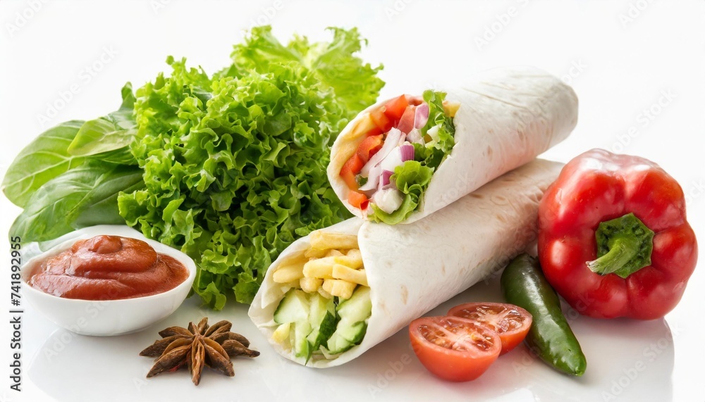 doner kebab ingredients isolated on white background