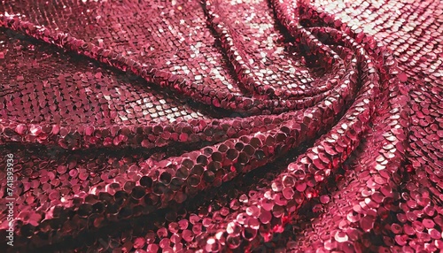 trendy color of the year 2023 viva magenta abstract shiny sequins fabric background with copy space red fashion glittery scales