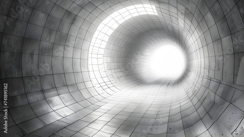 abstract tunnel background 3d, Digital artwork depicting a gray concrete tunnel with a metal aesthetic 