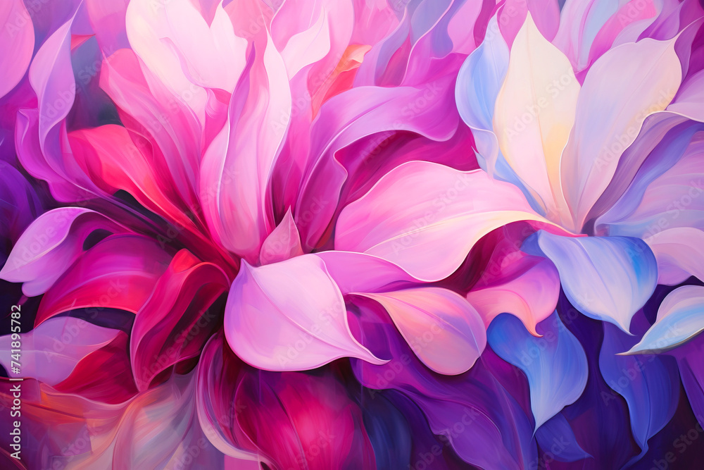 a vibrant and lively pink and lilac flowers in full bloom, abstract flower background