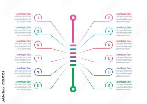 twelve steps infographic template. infographic template for business, science, industry, technology world. geometric informational template on white background