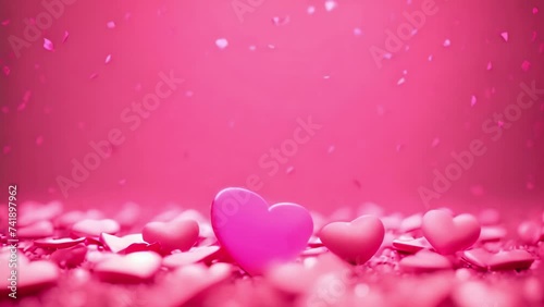Hearts float in the air against a pink background, perfect for Valentines Day or romantic themes, falling hearts pink background valentine day backdropv, AI Generated photo