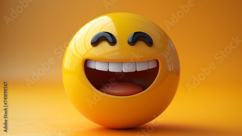 3d render of a yellow laughing emoticon. Generative AI