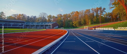 primer plano de una pista de atletismo photo
