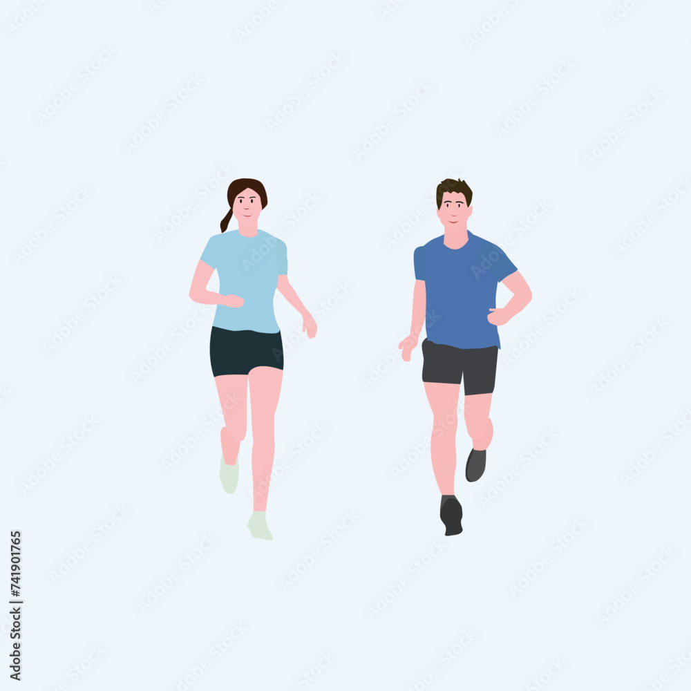 illustration of man and woman running, jogging, exercising illustration of man and woman running, jogging, exercising