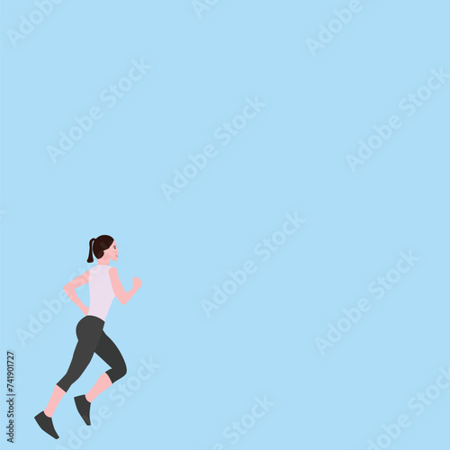 Fototapeta Naklejka Na Ścianę i Meble -  illustration of woman in sports clothing runs, jogs on color background, sports woman, runner woman